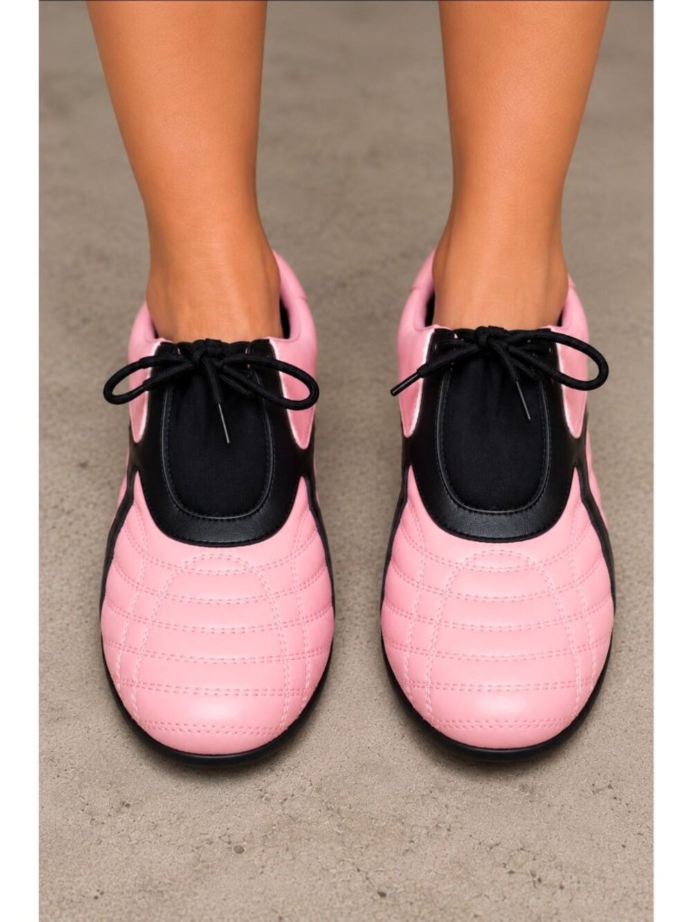 Pink & Black Athletic Sneakers With Quilted Design Lightweight & Flexible Sole F
